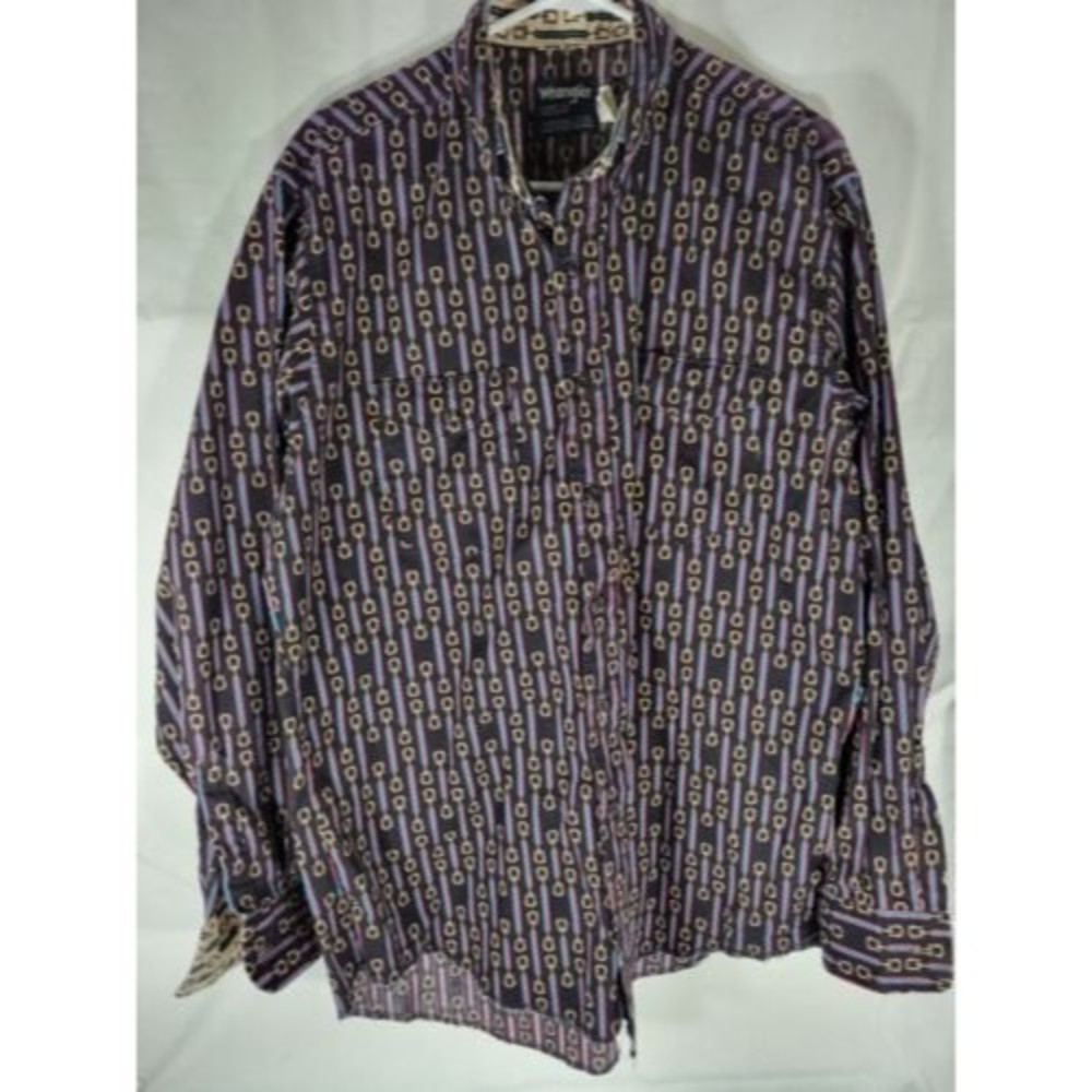 VTG Wrangler X-Long Tails Long Sleeve Mens‎ Button Up XL 17-35 Stirrup Western